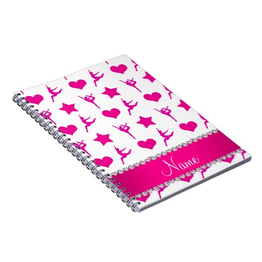 Eigen naam witte roze gymnastiek sterren harten notitieboek (Rechterzijde)