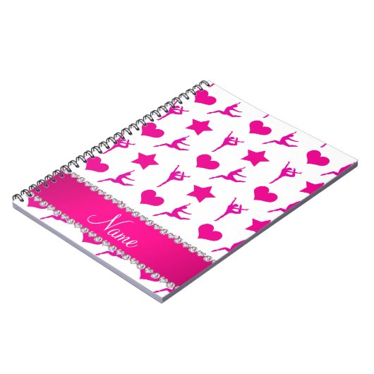 Eigen naam witte roze gymnastiek sterren harten notitieboek (Linkerzijde)