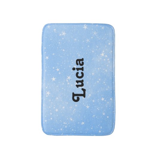 Eigen naam witte sterren op blauw badmat (Voorkant Verticaal)