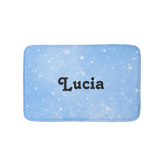 Eigen naam witte sterren op blauw badmat (Voorkant)