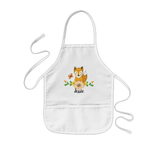 Eigen naam Woodland Fox Childrens Apron Kinder Schort (Voorkant)