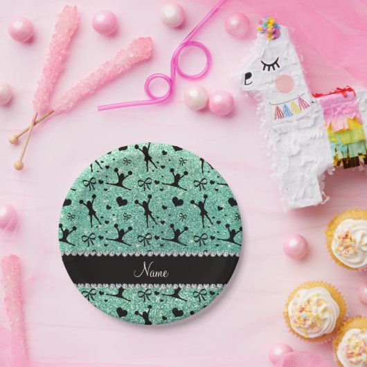 Eigen naam zeeluim groene glitter cheerleading papieren bordje (Feest)
