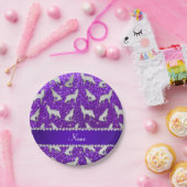 Eigen naam zilverwolf in digo paarse glitter papieren bordje (Feest)