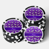 Eigen naam zilverwolf in digo paarse glitter pokerchips (Opstapeling)