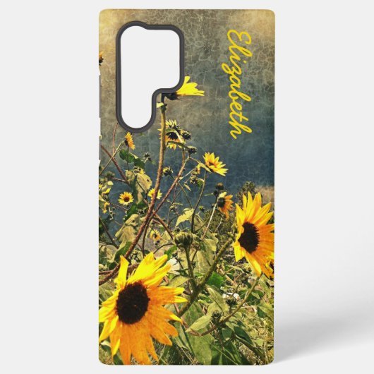 Eigen naam Zonnebloemen  textuur Samsung Galaxy Hoesje (Achterkant)