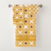 Eigen naam Zonnebloempatroon op wit Bad Handdoek (Insitu)