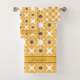 Eigen naam Zonnebloempatroon op wit Bad Handdoek