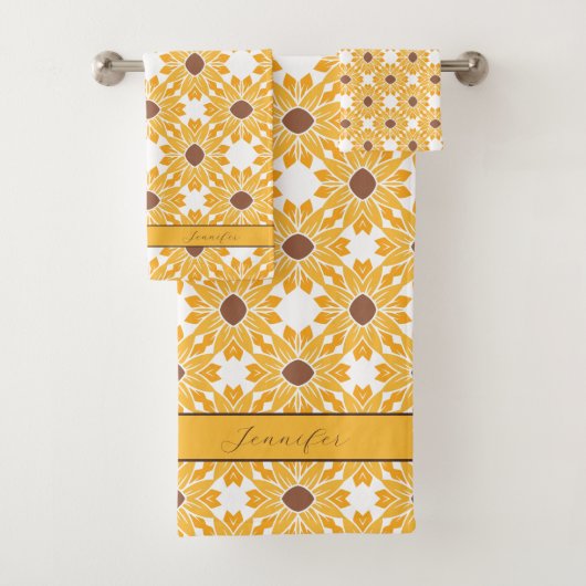 Eigen naam Zonnebloempatroon op wit Bad Handdoek (Insitu)