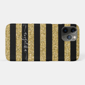 Eigen naam zwart en gouden glitter Stripes Case-Mate iPhone Case (Achterkant (horizontaal))