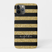 Eigen naam zwart en gouden glitter Stripes Case-Mate iPhone Case (Achterkant)