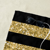 Eigen naam zwart en gouden glitter Stripes Strandlaken (In situ)