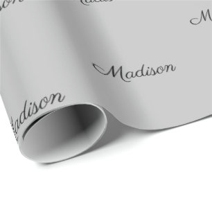 Eigen naam zwart grijs Tekstpatroon Birthday Cadea Cadeaupapier