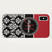 Eigen naam: zwart rood Damask-model Case-Mate iPhone Case (Achterkant (horizontaal))