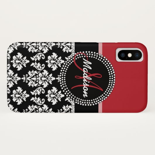 Eigen naam: zwart rood Damask-model Case-Mate iPhone Case (Achterkant (horizontaal))