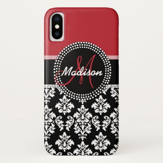 Eigen naam: zwart rood Damask-model Case-Mate iPhone Case (Achterkant)
