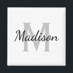 Eigen naam zwart-wit vierkant 2 inch magneet<br><div class="desc">Eigen naam monogram zwarte en witte vierkante keukenkoelkast van 2 inch. Elegant de sjabloon van de manuscripttypografie voor naam of achternaam. Classy party-idee of cadeauidee voor vrienden, familie, leraar, kinderen, studenten, collega's, klanten, werknemers, klanten, bezoekers, huwelijksgasten, enz. Voeg naar keuze uw eigen bedrijfsnaam toe. Geweldig voor Birthday, bruiloft, bedrijfscyclus en...</div>