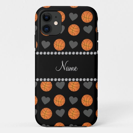 Eigen naam zwarte basketballen en harten Case-Mate iPhone case (Achterkant)