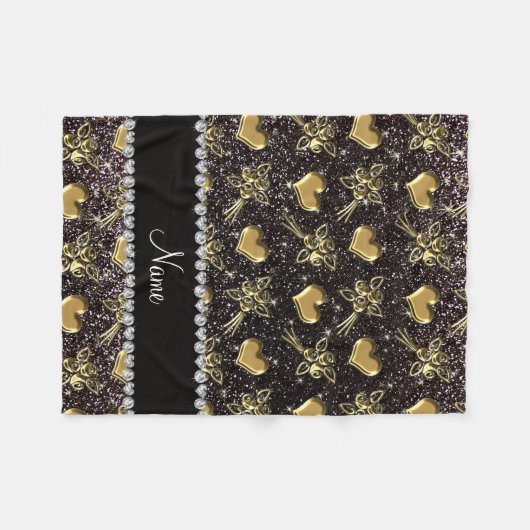 Eigen naam zwarte gouden rozen fleece deken (Voorkant (Horizontaal))