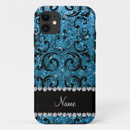 Eigen naam zwarte hemelblauwe glitter dammer Case-Mate iPhone case (Achterkant)