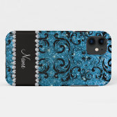 Eigen naam zwarte hemelblauwe glitter dammer Case-Mate iPhone case (Achterkant (horizontaal))