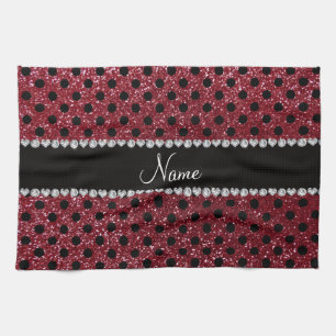 Eigen naam zwarte polka-stippen met glitter theedoek