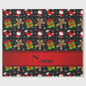 Eigen naam zwarte santas gingerbrood cadeaupapier (Vlak)
