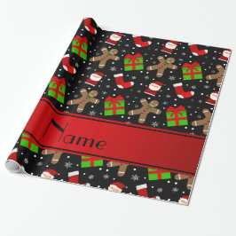 Eigen naam zwarte santas gingerbrood cadeaupapier