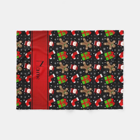Eigen naam zwarte santas gingerbrood fleece deken (Voorkant (Horizontaal))
