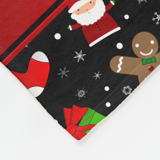 Eigen naam zwarte santas gingerbrood fleece deken (Hoek)