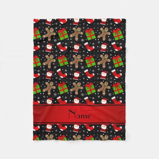 Eigen naam zwarte santas gingerbrood fleece deken (Voorkant)