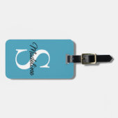 Eigen naammonogram op Blauwgroen blauw Bagagelabel (Voorkant horizontaal)