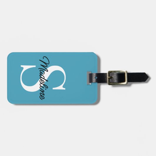 Eigen naammonogram op  Blauwgroen blauw Bagagelabel (Voorkant horizontaal)