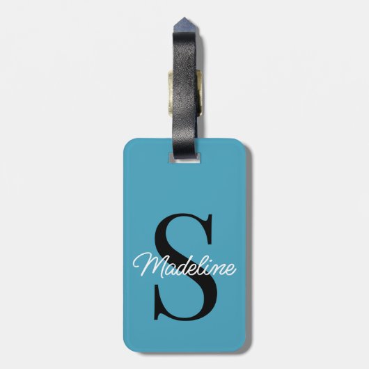 Eigen naammonogram op  Blauwgroen blauw Bagagelabel (Achterkant verticaal)