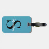 Eigen naammonogram op Blauwgroen blauw Bagagelabel (Achterkant horizontaal)