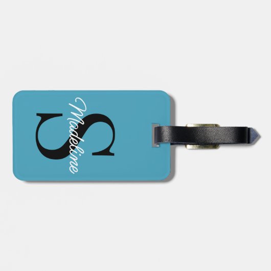 Eigen naammonogram op  Blauwgroen blauw Bagagelabel (Achterkant horizontaal)