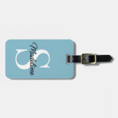 Eigen naammonogram op Blauwgroen pastel Bagagelabel (Voorkant horizontaal)