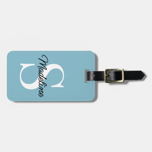 Eigen naammonogram op  Blauwgroen pastel Bagagelabel (Voorkant horizontaal)