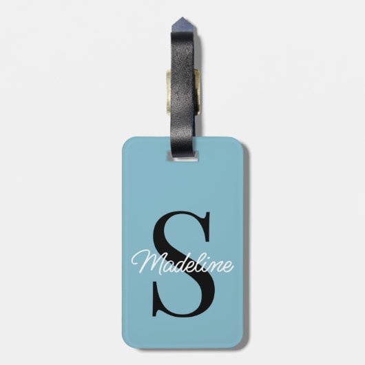 Eigen naammonogram op Blauwgroen pastel Bagagelabel (Achterkant verticaal)
