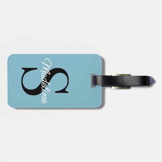 Eigen naammonogram op  Blauwgroen pastel Bagagelabel (Achterkant horizontaal)