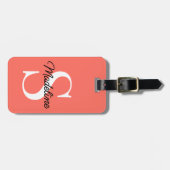 Eigen naammonogram op  koraal rood Sinaasappel Bagagelabel (Voorkant horizontaal)