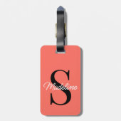 Eigen naammonogram op  koraal rood Sinaasappel Bagagelabel (Achterkant verticaal)