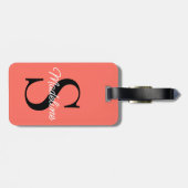 Eigen naammonogram op  koraal rood Sinaasappel Bagagelabel (Achterkant horizontaal)