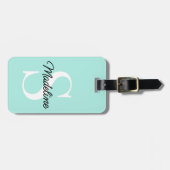 Eigen naammonogram op  pasta Turquoise Bagagelabel (Voorkant horizontaal)