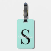 Eigen naammonogram op pasta Turquoise Bagagelabel (Achterkant verticaal)