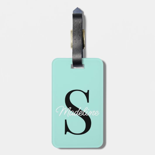 Eigen naammonogram op  pasta Turquoise Bagagelabel (Achterkant verticaal)