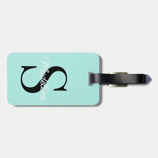 Eigen naammonogram op pasta Turquoise Bagagelabel (Achterkant horizontaal)