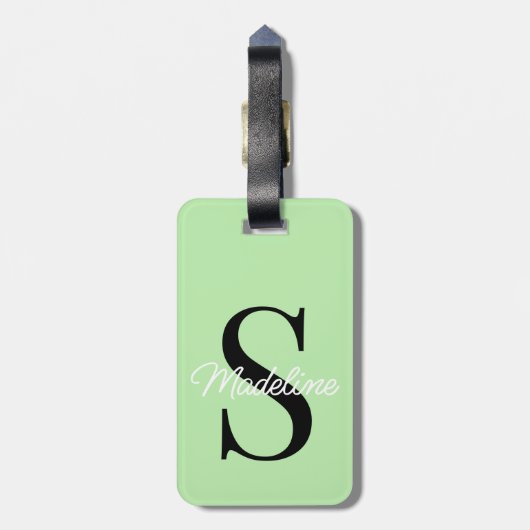 Eigen naammonogram op pastelgroen bagagelabel (Achterkant verticaal)