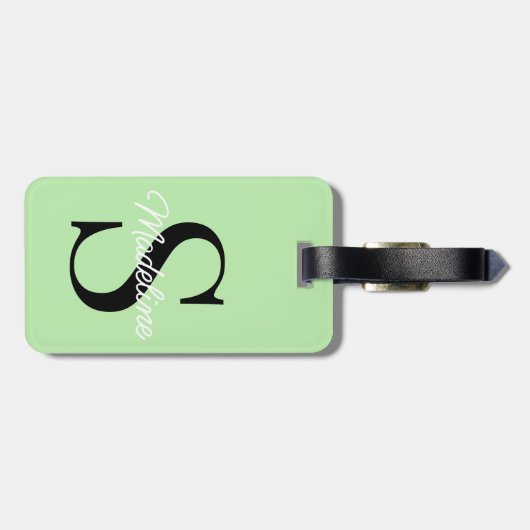 Eigen naammonogram op  pastelgroen bagagelabel (Achterkant horizontaal)