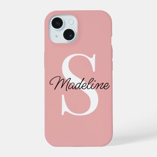 Eigen naammonogram op Roos afschilferen iPhone 15 Case (Achterkant)