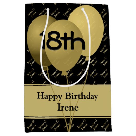 Eigen naampatroon - Gold/zwarte ballonnen Medium Cadeauzakje (Voorkant)